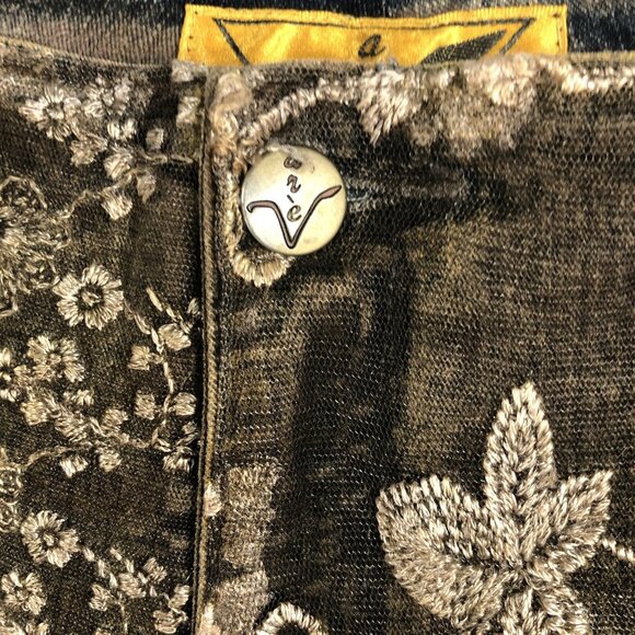 Y2K Vena Jeans Womens 4 Gray All Over Embroidery Boho Retro 70s Artsy - Picture 16 of 16